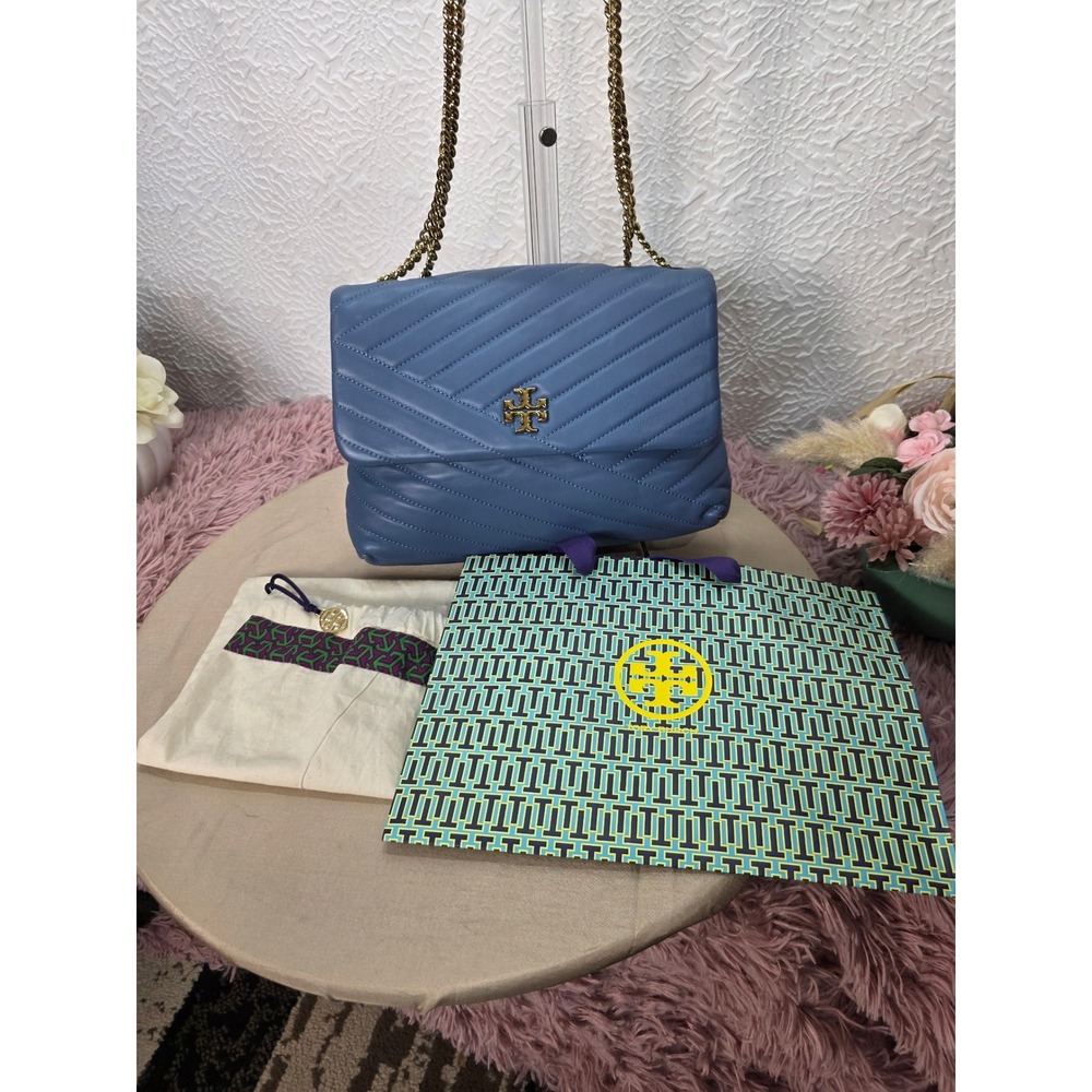 Tory Burch Kira Chevron Shoulder Bag Women Bluewood Blue Good Quilted Leather